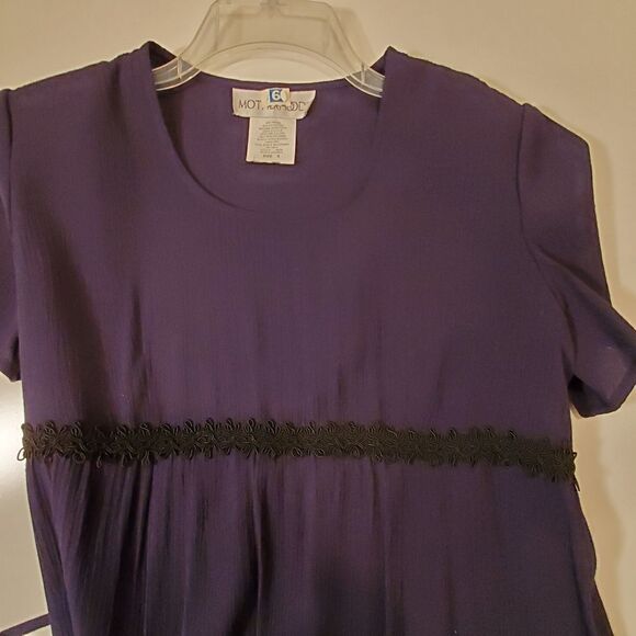 MOTHERHOOD MATERNITY NAVY BLUE + BLACK SHORT SLEEVE TIE WAIST MIDI DRESS small - Picture 6 of 7